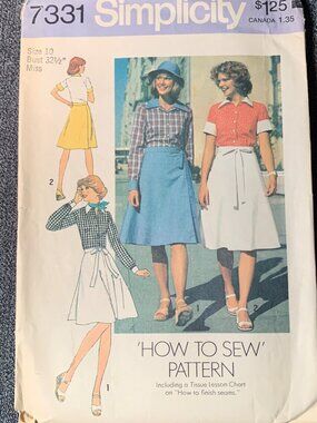 Simplicity Misses Skirt Shirt Sewing Pattern Size 10 7331 1970s